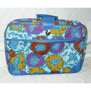 Penguin Travelers NY Vintage Retro/Mod Overnight Luggage Suitcase Blue Floral